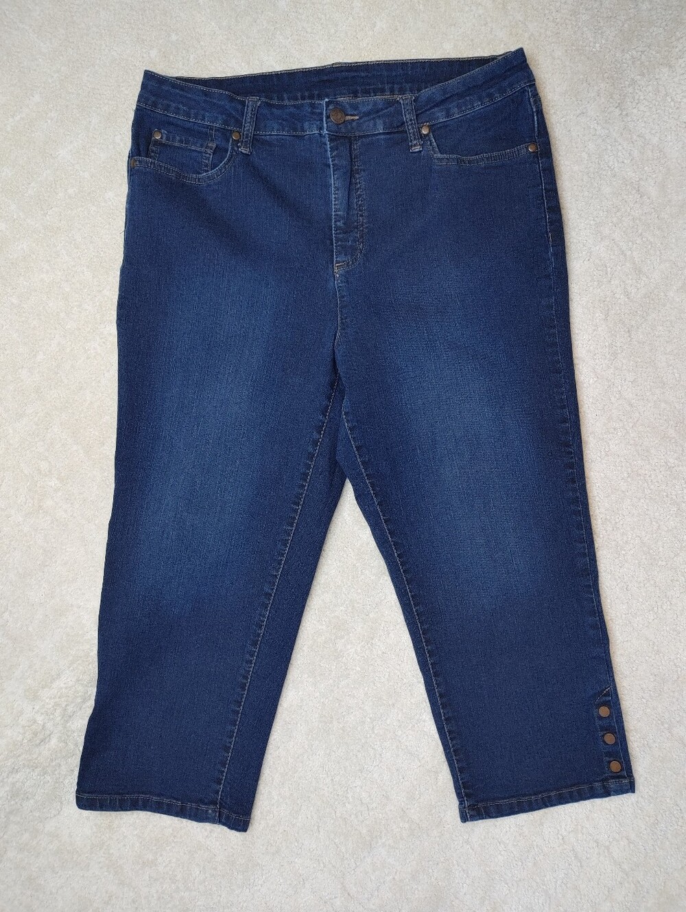 Kim Rogers Capri Jeans with Button Detail, Blue 14